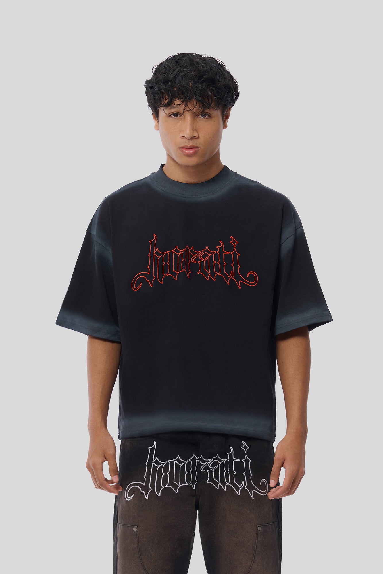 HORATI Streetwear | RED Boxy Tee — Bleached Black | €80