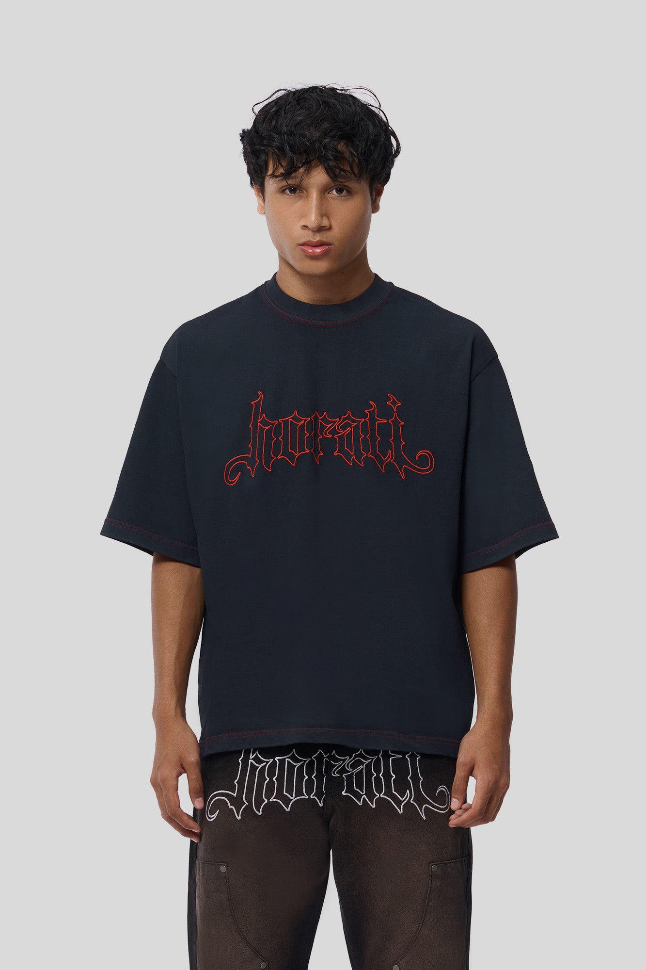 RED Boxy Tee — Washed Black - HORATI