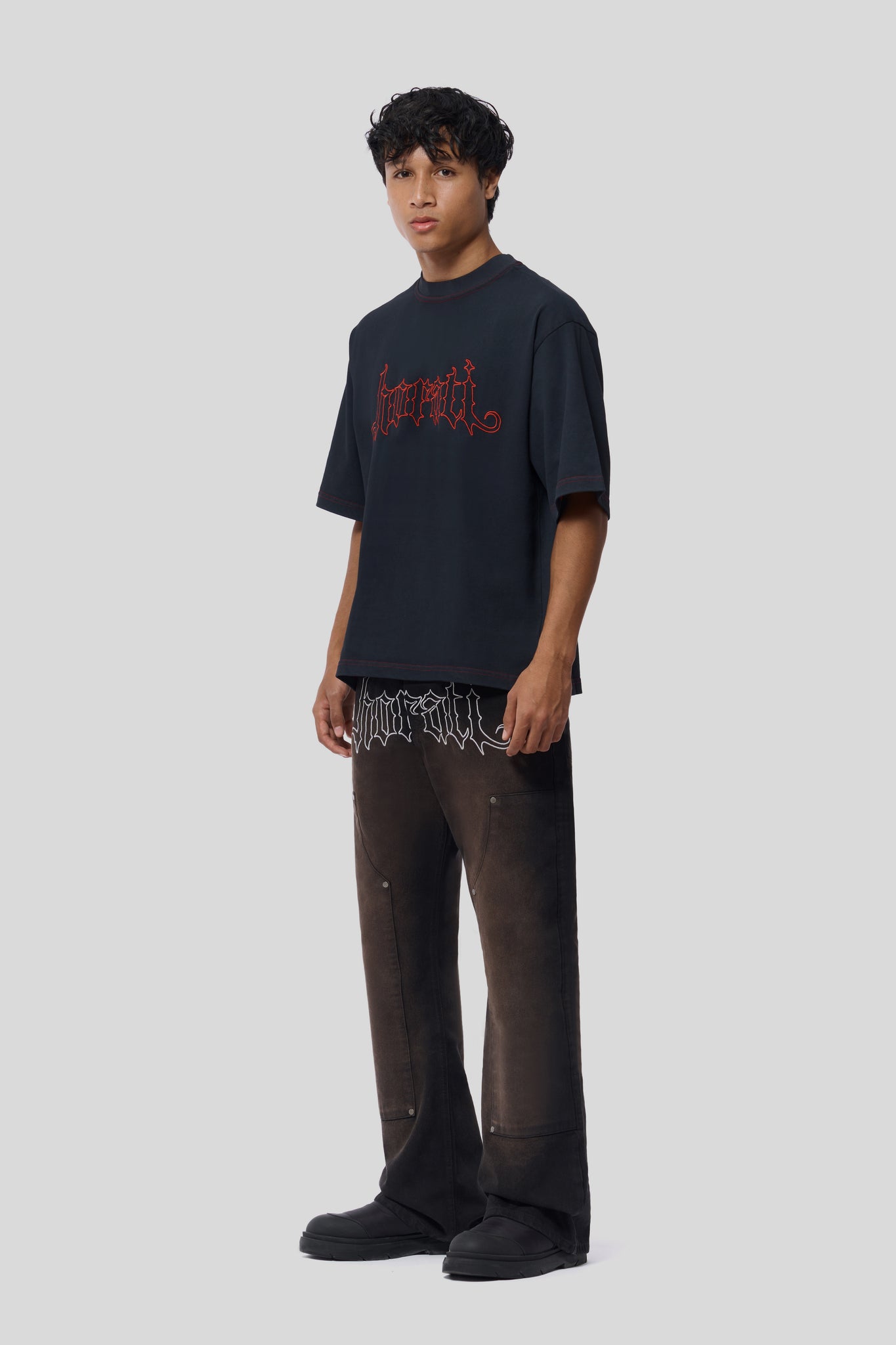 RED Boxy Tee — Washed Black - HORATI