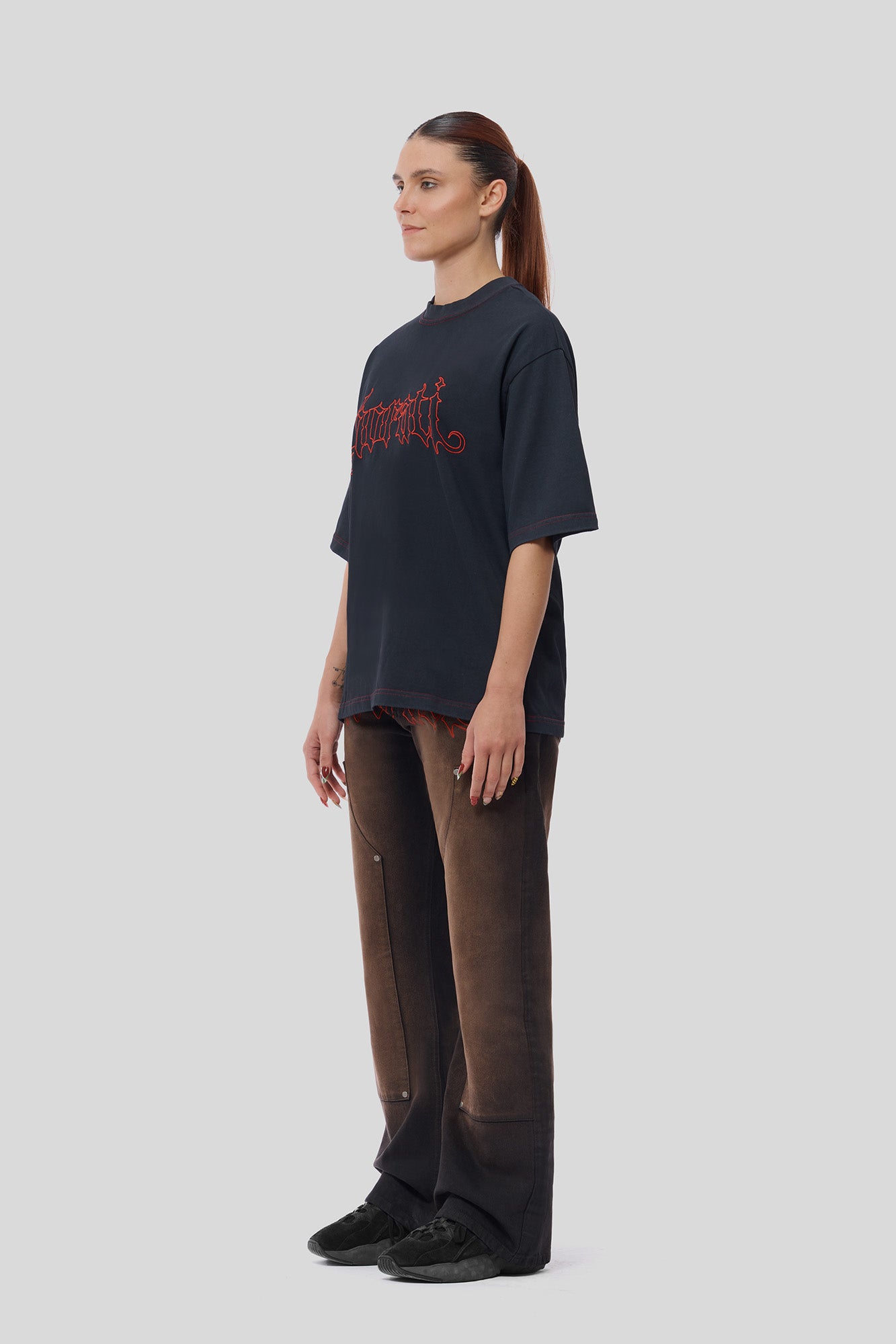 RED Boxy Tee — Washed Black - HORATI