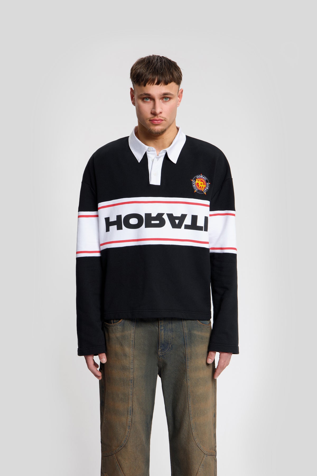 College Longsleeve Polo — Black - HORATI