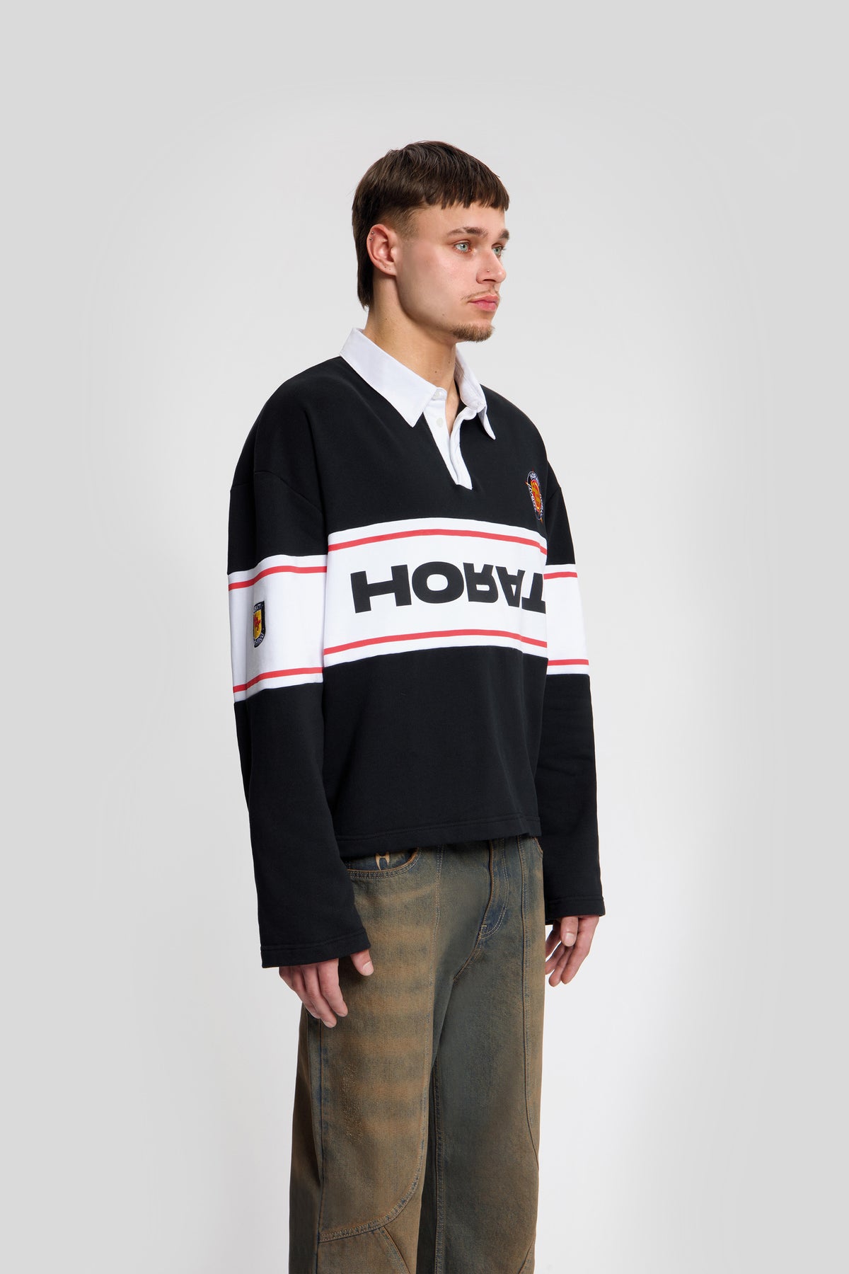 College Longsleeve Polo — Black - HORATI