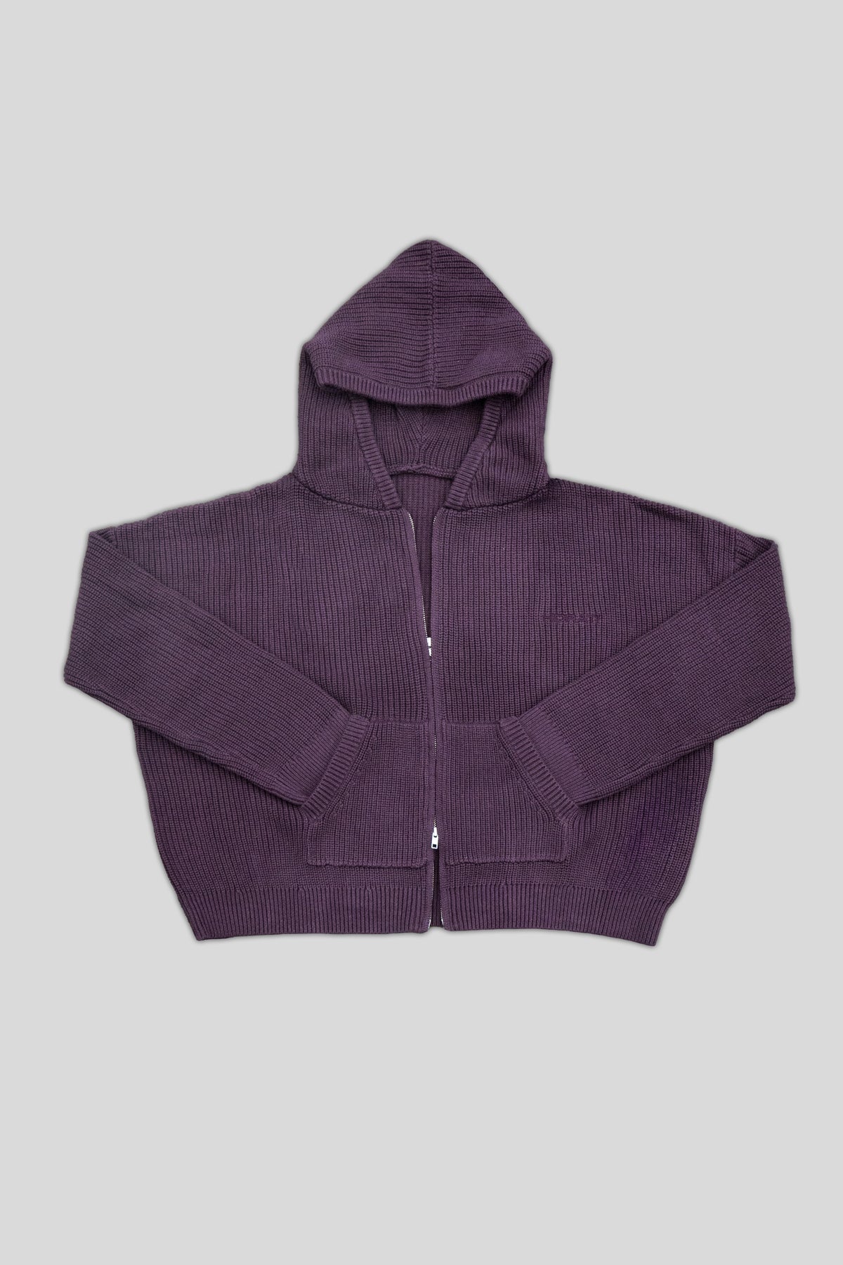 Double-Zip Knit Hoodie — Aubergine - HORATI