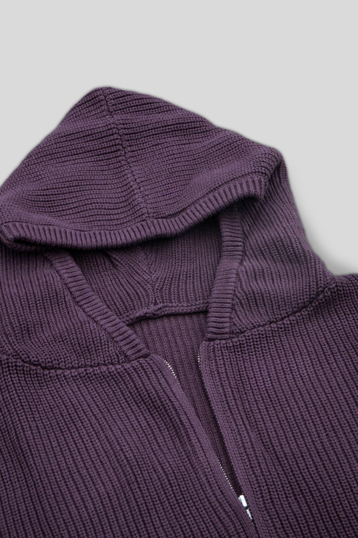 Double-Zip Knit Hoodie — Aubergine - HORATI