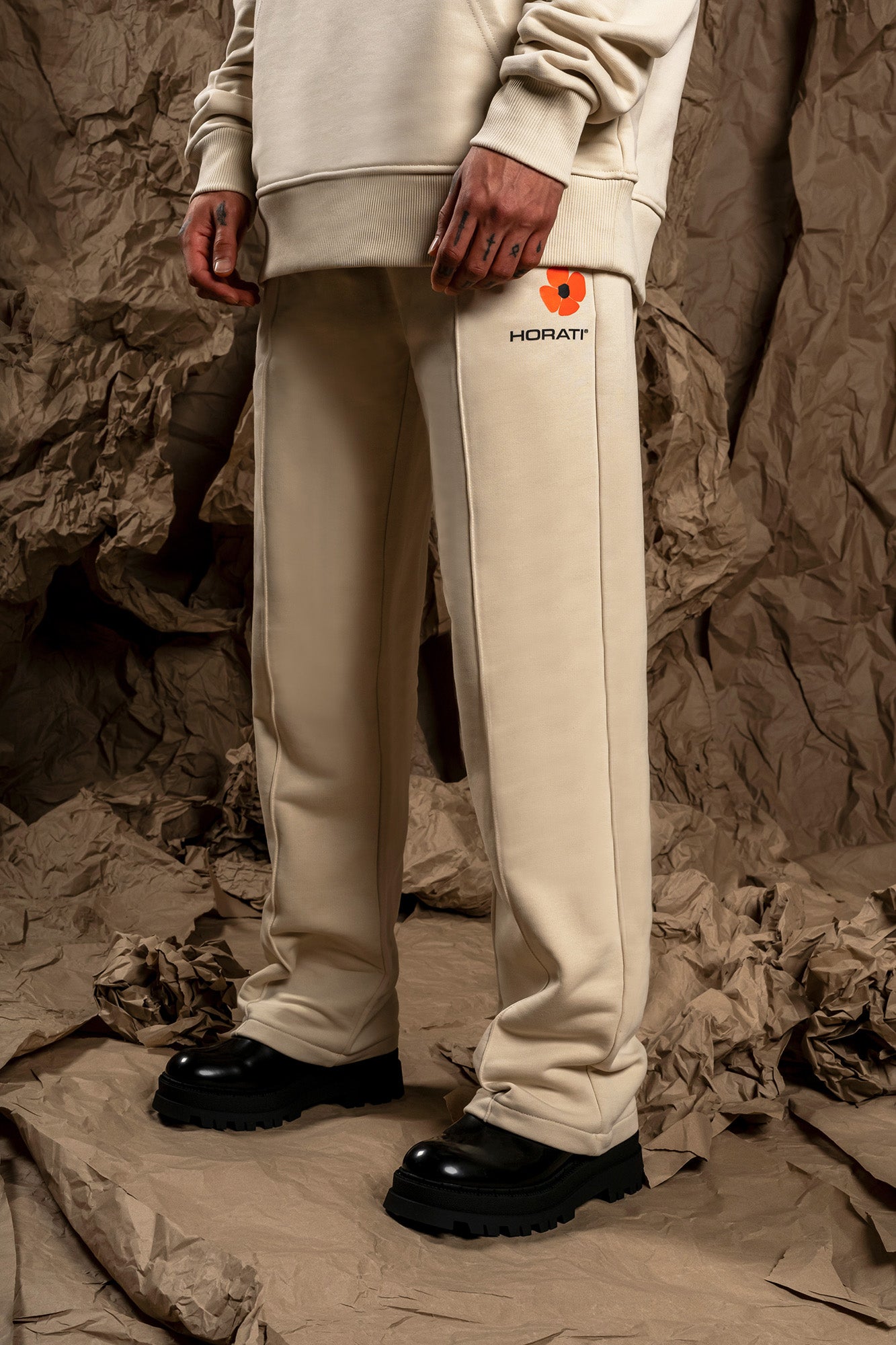 Flower Track Pants — Cream