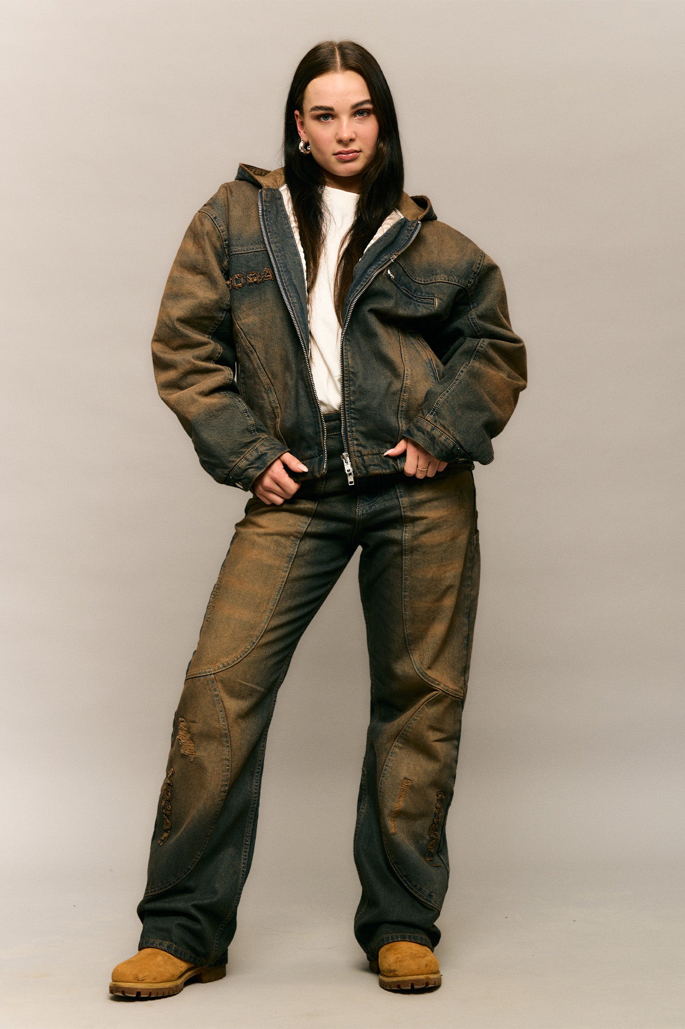 Washed Denim Set — Rust Brown - HORATI